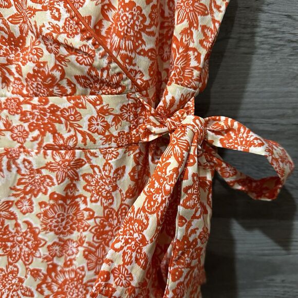 BAND OF THE FREE Size Small Floral Faux Wrap Dress Orange Beige - Picture 3 of 12